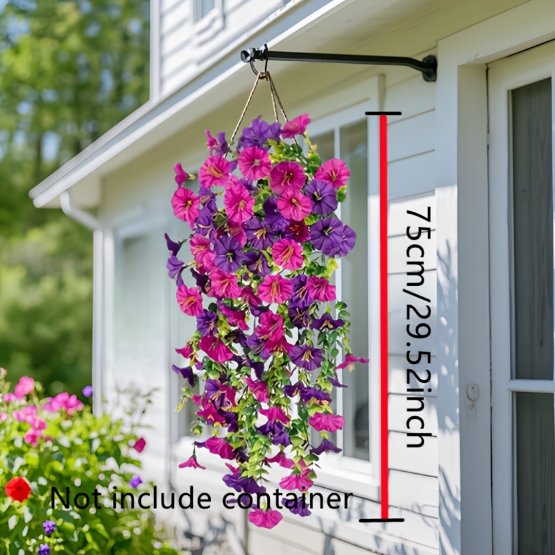 2pcs UV-Resistant Artificial Morning Glory & Eucalyptus Hanging Decor - Perfect for Home Garden Weddings Versatile Outdoor Decor