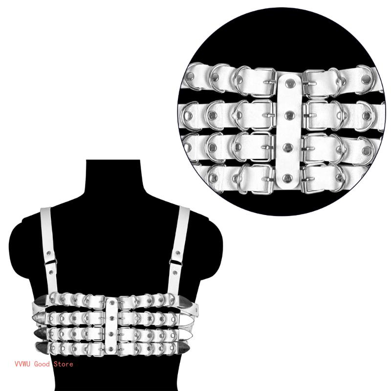 Cinto corrente peito punk para mulheres camadas arnês corrente peito para baile dança