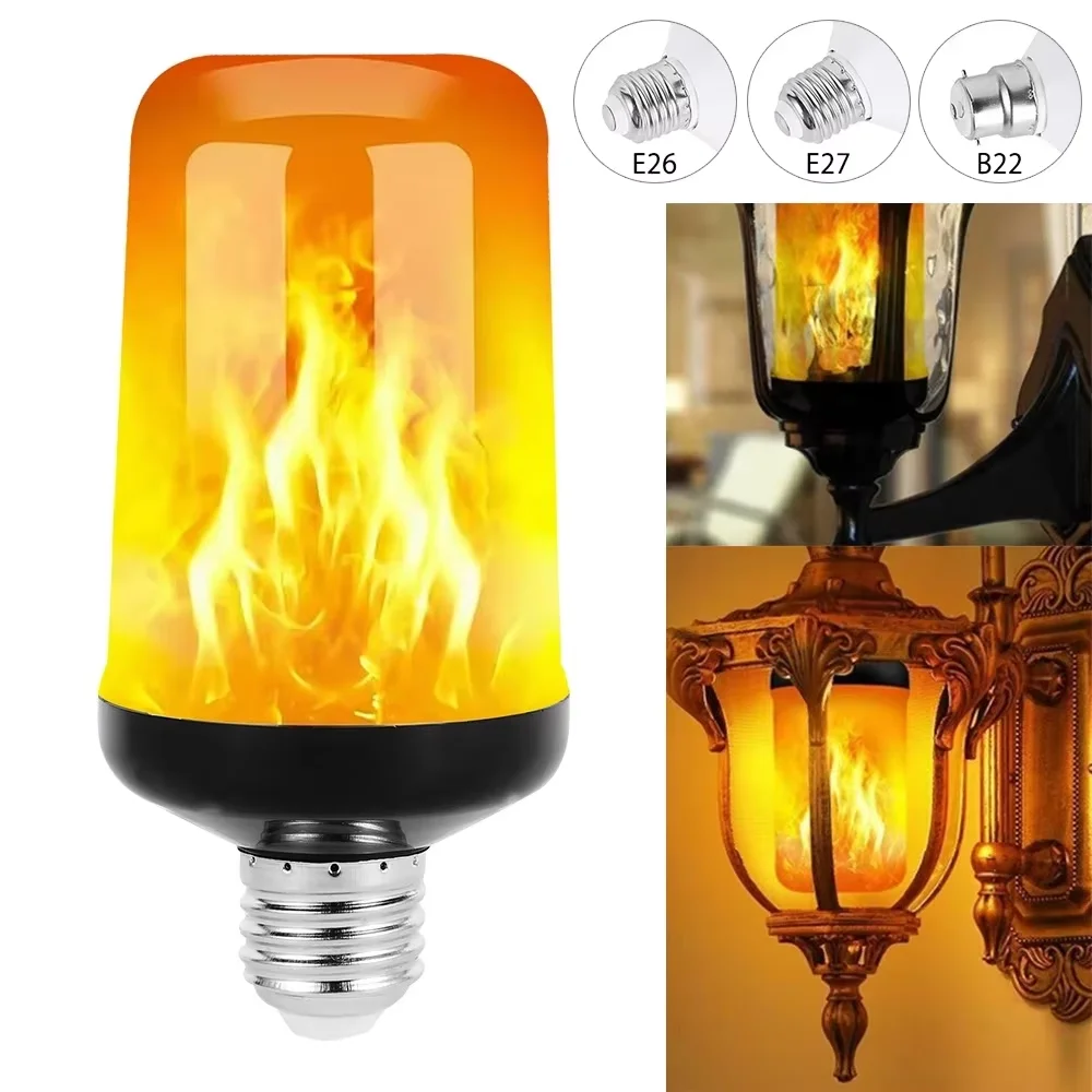 B22 E27 LED Flame Effect Light Bulb 4 Modes Flickering Fire Simulation for Party KTV Festival Garden Home Decor Outdoor Lighting
