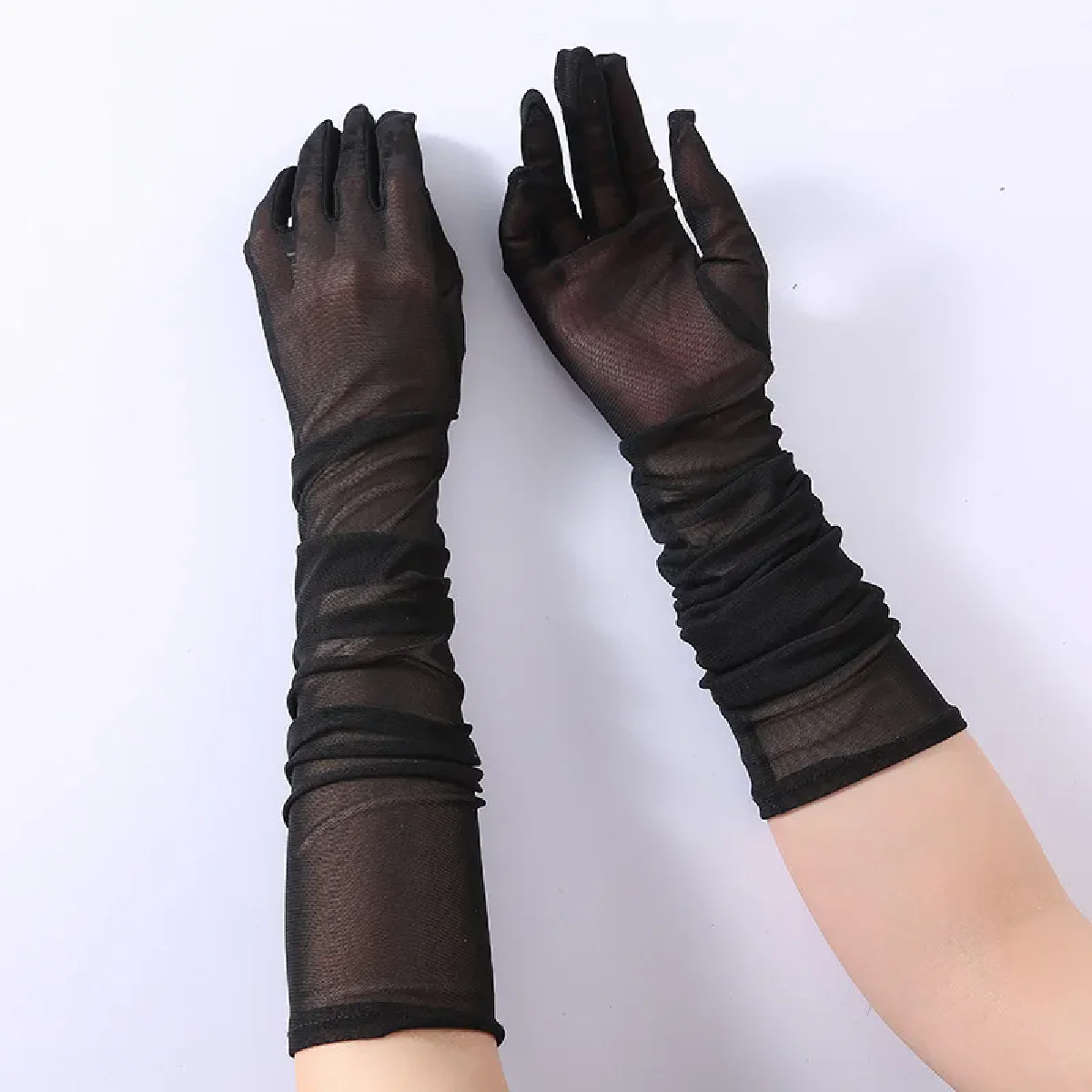 Bas élastiques transparents en maille pour femmes, gants longs en dentelle fine et respirante pour spectacle de Bar, Cosplay, danse sur poteau noir