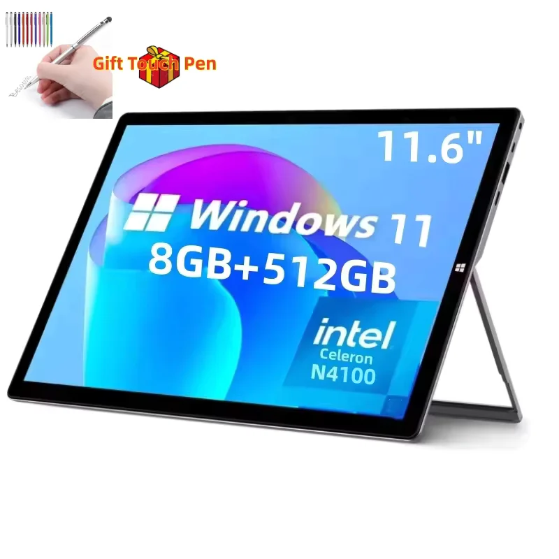 8GB RAM 512GB SSD ROM 11.6 Inch Windows 11 Tablet PC Intel Celeron Processor N4100 CPU 1920 x 1080 Pixel 2 x USB 3.0 Port Type-C