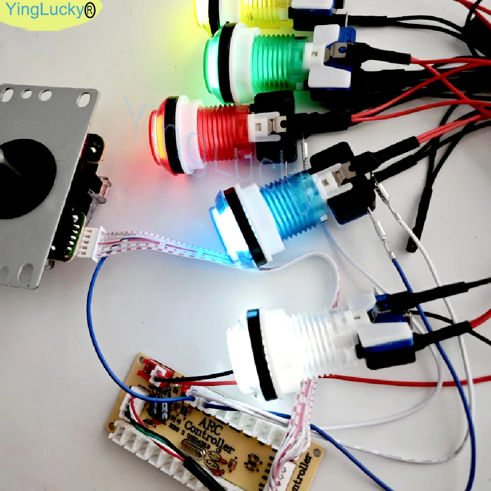 Kit de jogo de fliperama diy para 2 jogadores, para pc raspberry pi com botões led, joystick estilo americano, cabos codificadores usb mame jamma