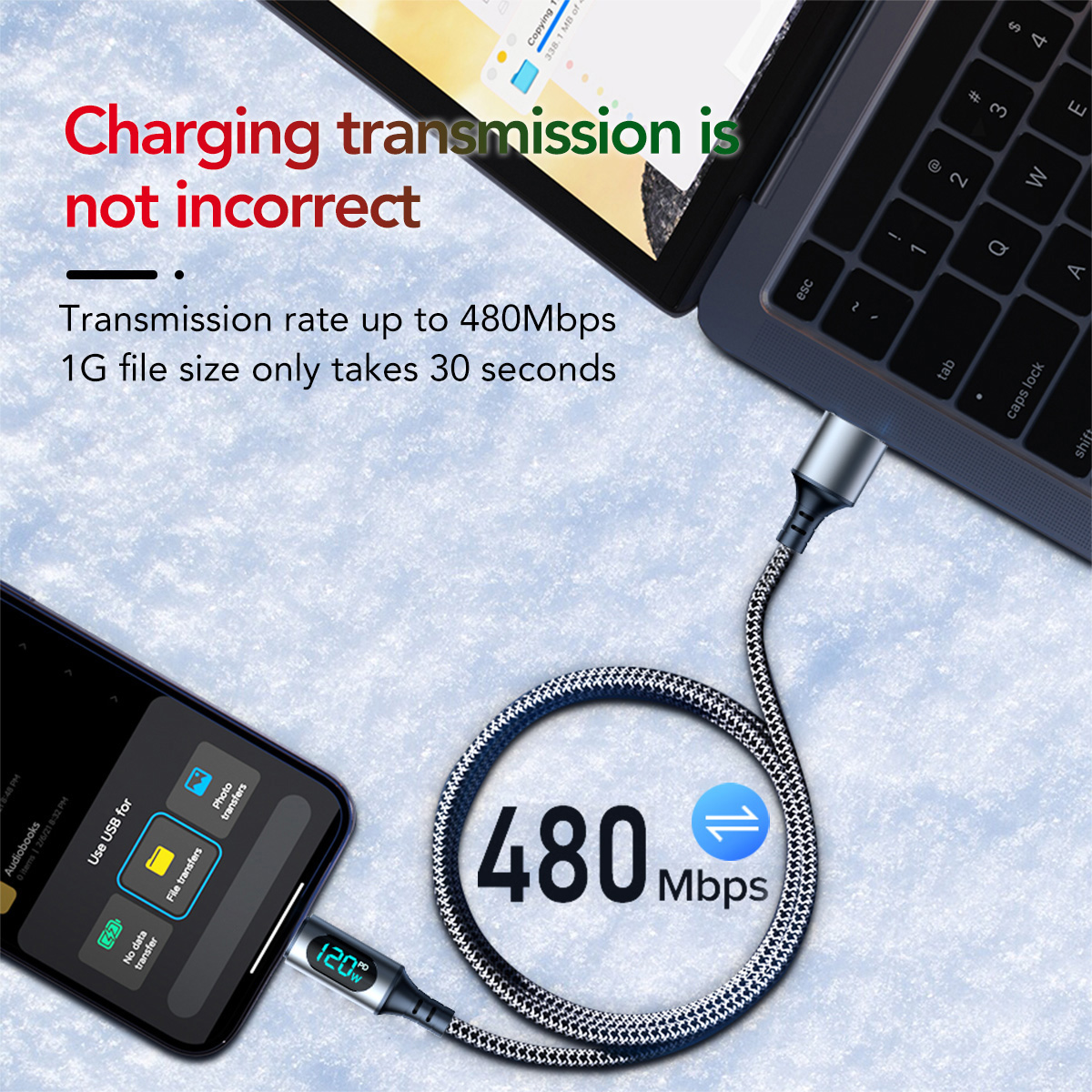 Ultra-Super-Schnellladekabel-6A 120W USB A auf Typ C Nylon-Datenkabel für Xiaomi Redmi Samsung mit LED-Digitalanzeigekabel