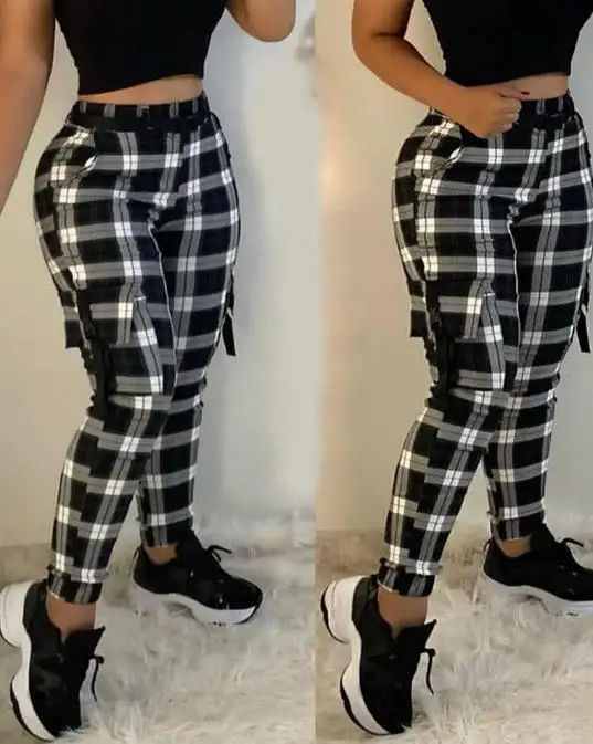 Pantalones ajustados con estampado a cuadros para mujer, peto informal versátil, ropa Y2k, invierno, 2023