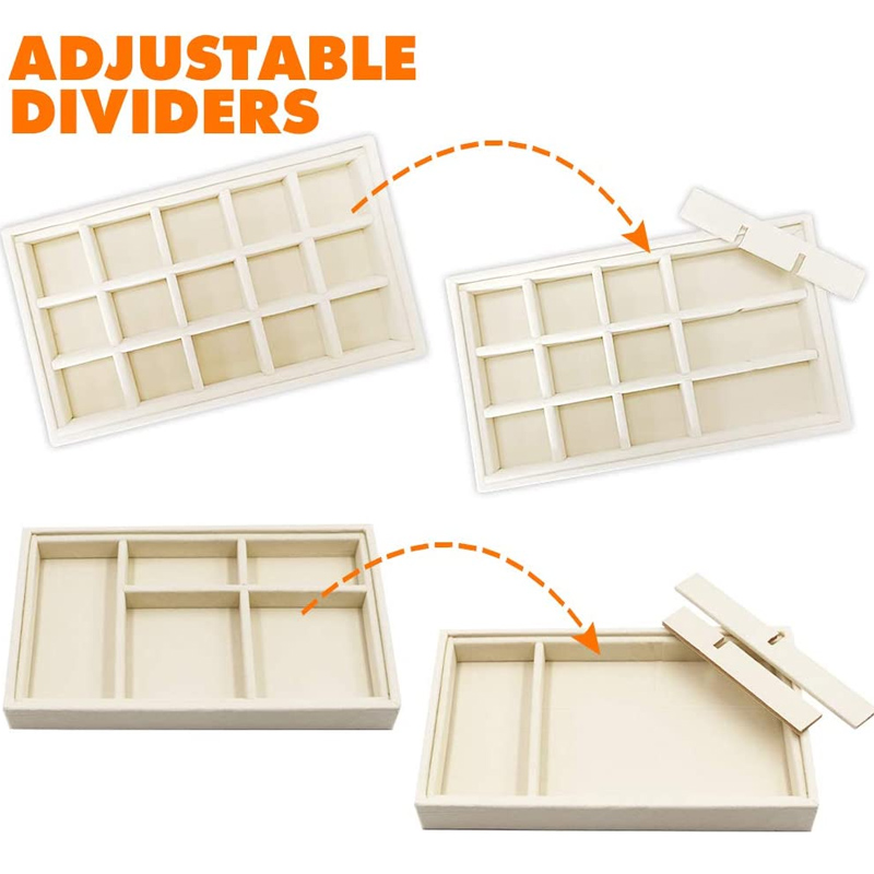 Samt Schmuck Tablett Vitrine Tragbare Halter Ohrring Halskette Verpackung Box Grau Beige Stapelbare Schmuck Organizer Boxen