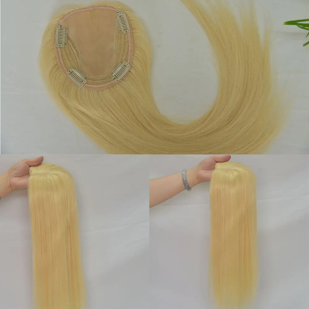 เส้นผมมนุษย์ปิดสีบลอนด์ลูกไม้ตรงสำหรับผู้หญิงฐานผ้าไหมด้านบนปิดด้านบน4คลิปในส่วนตรงกลางปิด613 Color4.7x5.1