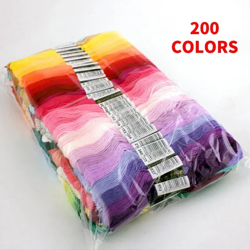 Hilo de punto de cruz de Color fijo, 200 colores, hilo de bordado tejido a mano, cada uno, 7,8-8 metros, 6 hebras