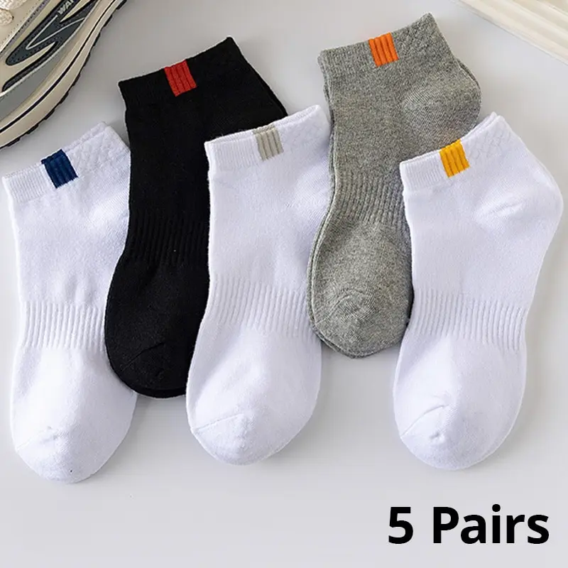 Calcetines náuticos de tela estándar para hombre, medias de estilo fino, informales, de Color sólido, a la moda, para primavera y verano, 5 pares