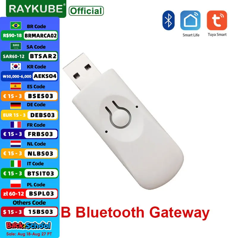 RAYKUBE B4 USB Bluetooth Gateway para aplicación Tuya cerradura de puerta inteligente Wifi Hub Bluetooth adaptador inalámbrico inteligente Control remoto