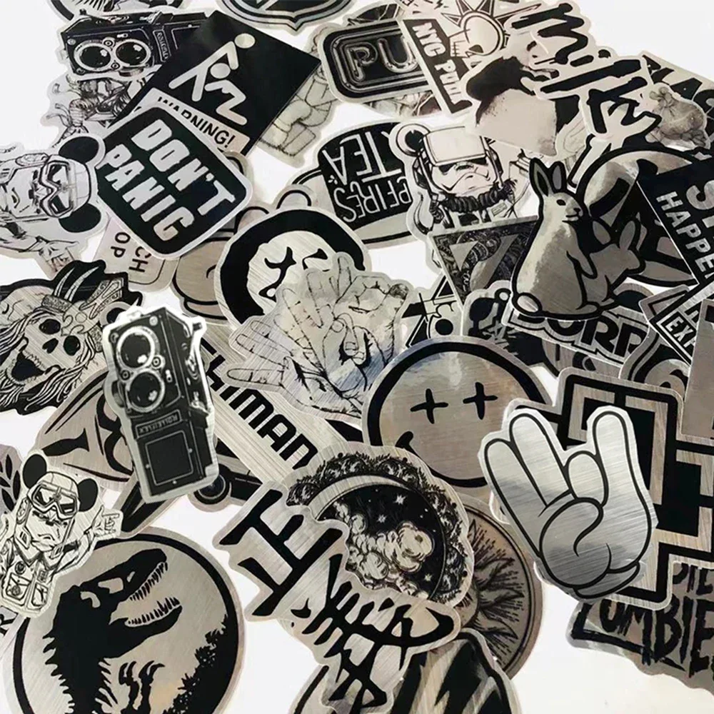 50/100 pezzi imitando metallo logo del marchio adesivi rock band giocattoli per bambini telefono chitarra laptop adesivo graffiti impermeabile in PVC freddo