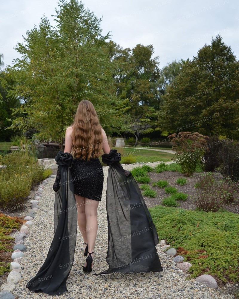 Serendipidty-女性のためのストラップレスミニパーティードレス,黒のスパンコール,ビーズのスパンコール,黒のボディコン,女性の服,これまでになく美しいカクテルドレス