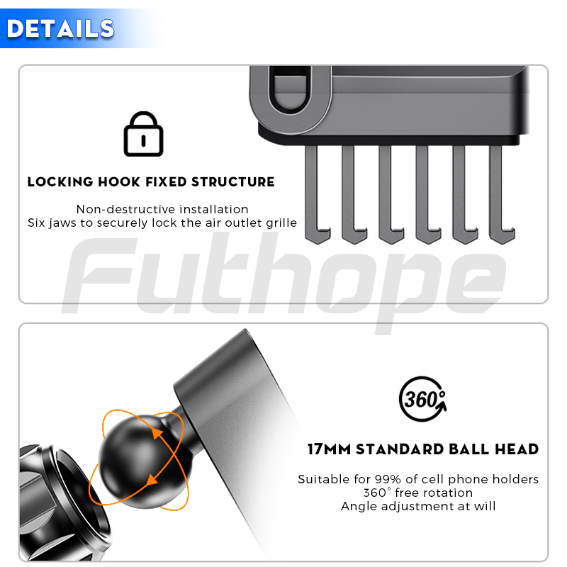 Futhope 17mm 6-Claw Dashboard Panel Base Phone Bracket For Tesla model 3 model Y 4.0-7.2 inch Mobile Phone Holder