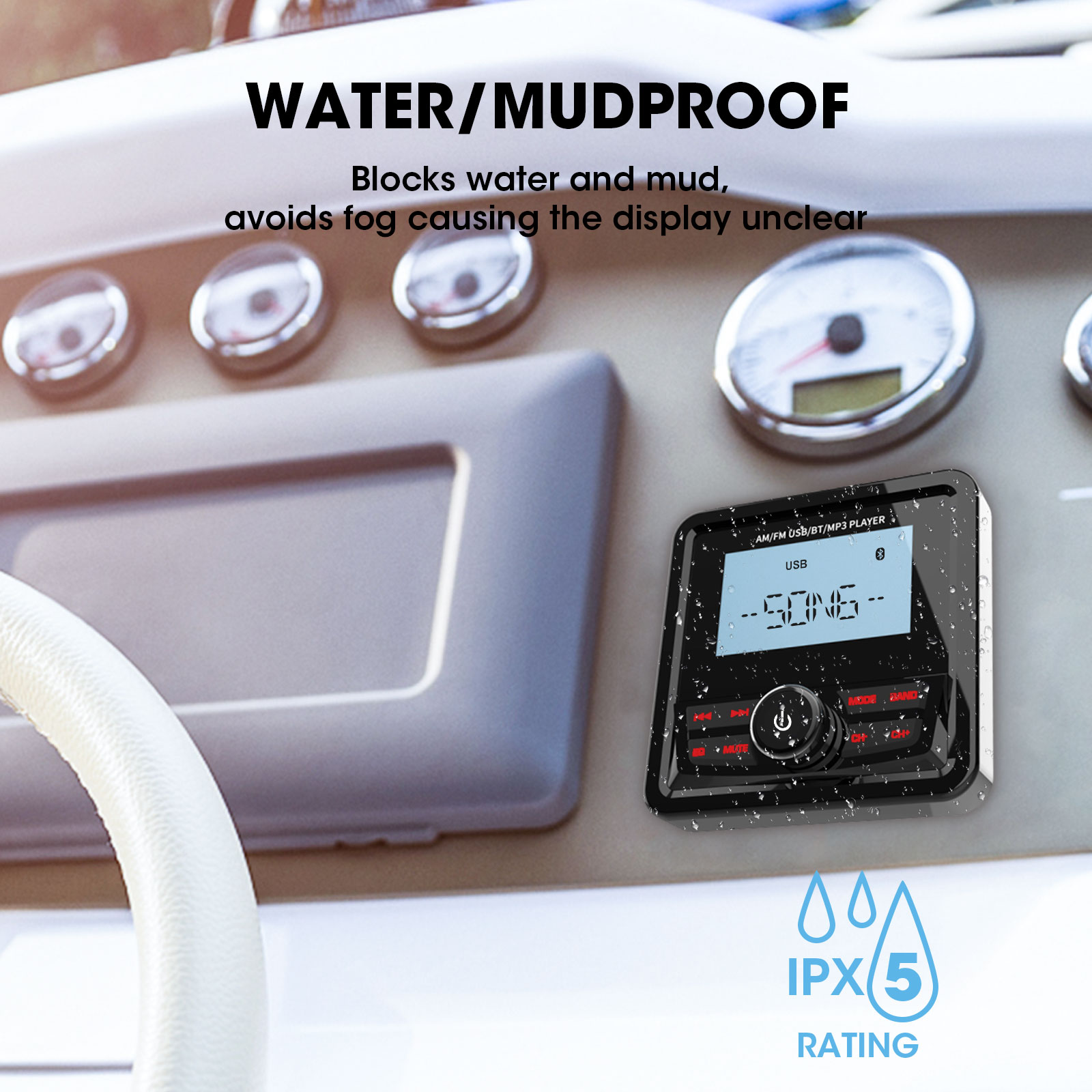 GRANDnavi マリンラジオボートステレオ Bluetooth FM AM デジタルメディアオーディオプレーヤー防水ヨット ATV UTV ゴルフカートオートバイ