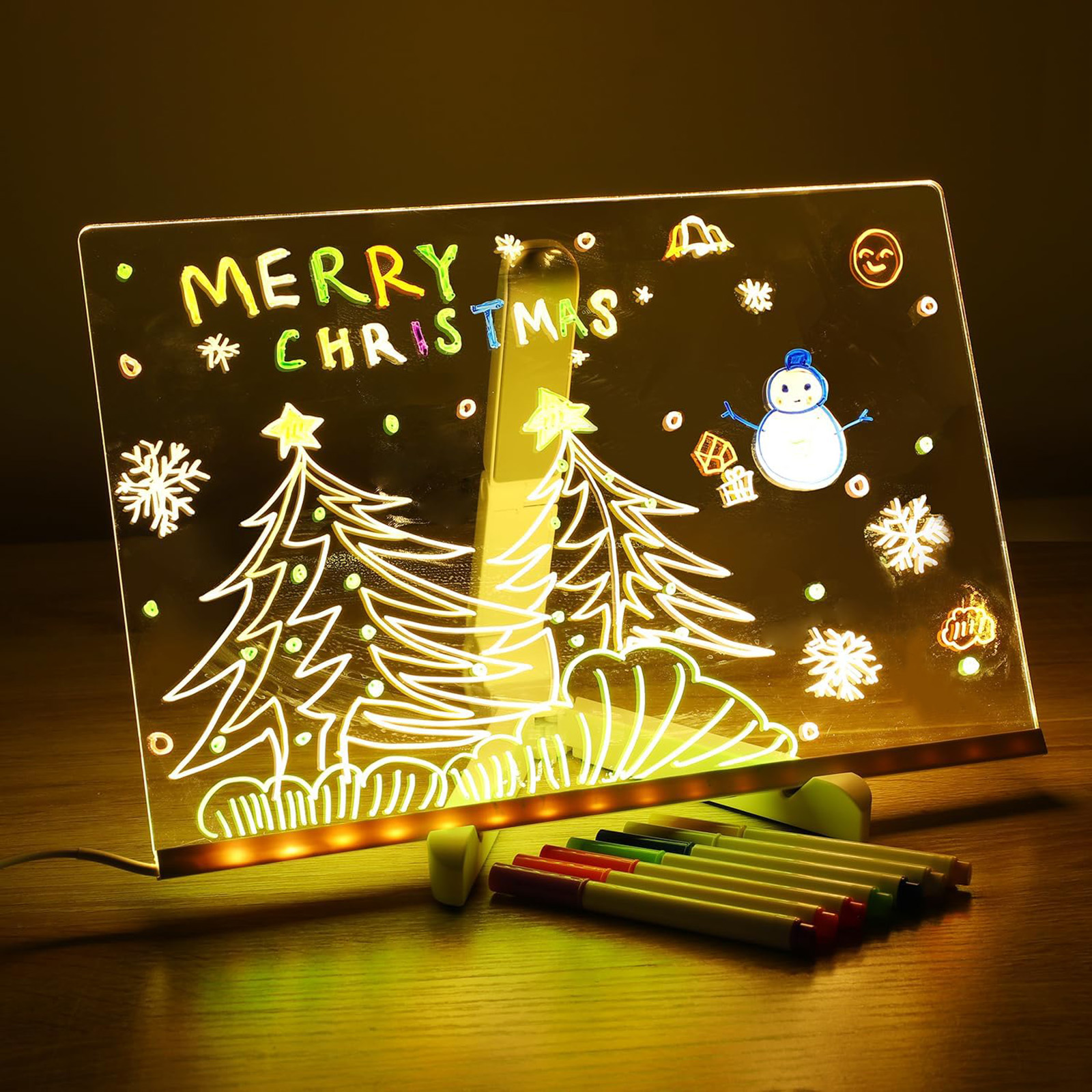 Led Note Board With Night Light Colorful 7 Pens Diy Acrylic Message Board Children‘s Drawing Board For Kids Birthday Gift