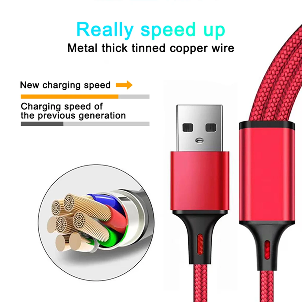 3-in-1-USB-Ladegerät, Schnellladekabel, Typ C, Micro LIGHTNING, Multi-Ladekabel für iPhone, Huawei, Samsung, geflochtenes Nylonkabel