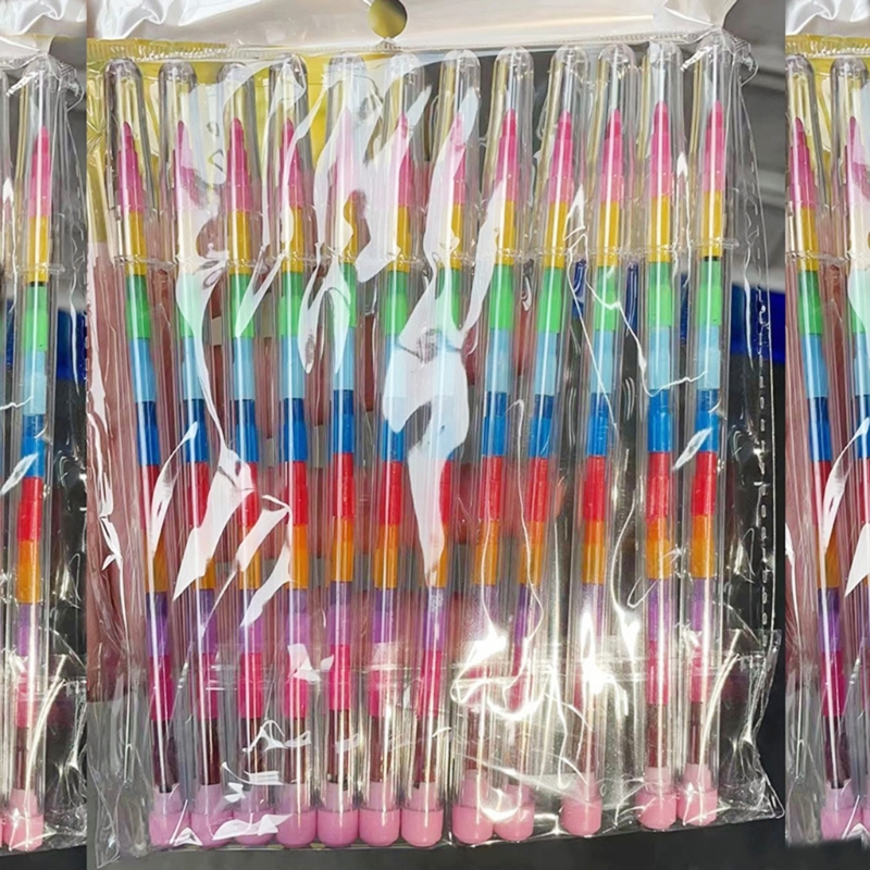 Dropship 10/24Pcs Stapelbare Buntstifte Buntstifte Party Favor Kid 11 Farbe Baustein Bunte Buntstifte für Schule Jungen