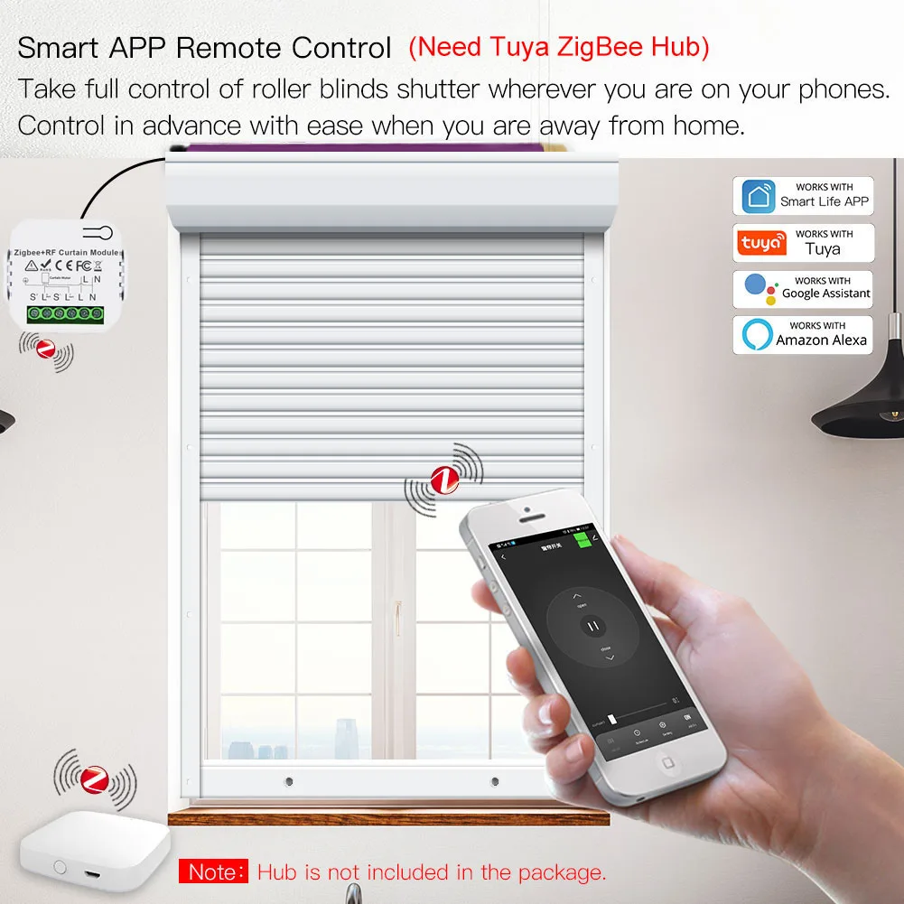Módulo de interruptor de cortina Tuya ZigBee, Motor de persiana enrollable, Control remoto RF433, aplicación Smart Life, compatible con 2MQTT, Google Home, Alexa