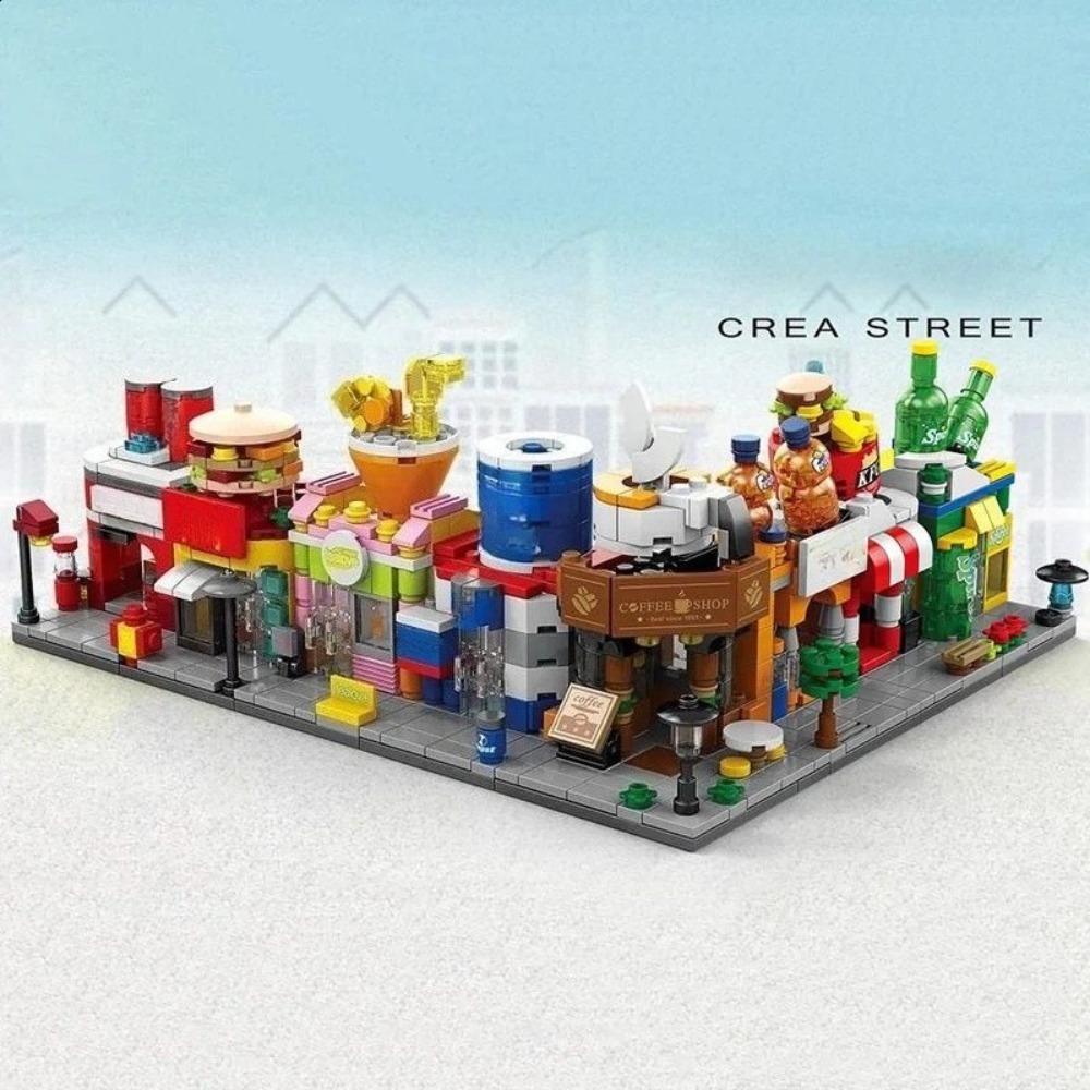City Mini Shop Supermarket Street View Model Building Blocks Hamburger Restaurant Retail Store Bricks Architecture Friend Girl