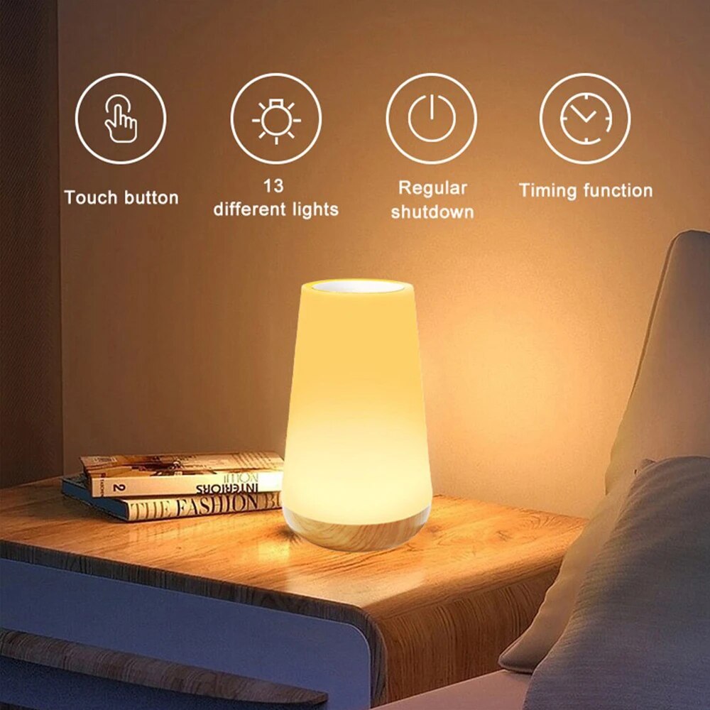 Abajur de cabeceira para o Quarto, 13 Cor Mudando, Touch Night Light, RGB Remote, Regulável, USB Recarregável, Luz da sala portátil