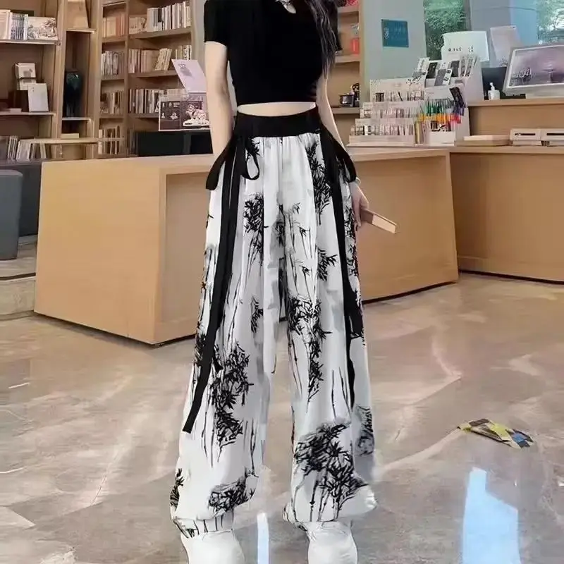 Spring and Autumn Set Women's Korean Design Long Sleeved Top+Tank Top+Ink Wide Legged Pants Three Piece Set Trendy