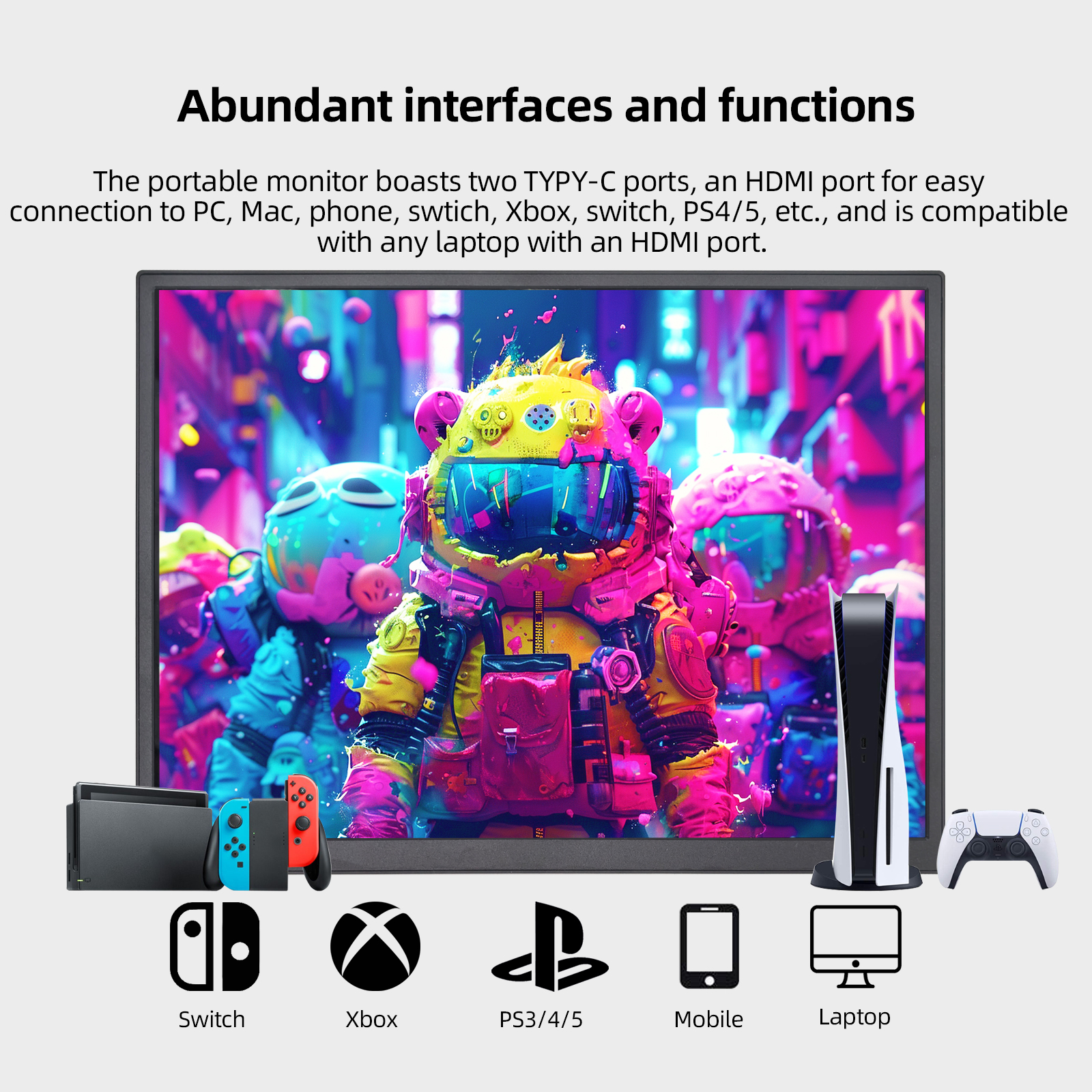ZSUS-Monitor portátil de luz azul baixa para Xbox, PS4, PS4, 5 Switch, Celular, PC, Extensão Loptop, 10.5 ", 1280P, 100% sRGB, 5:10