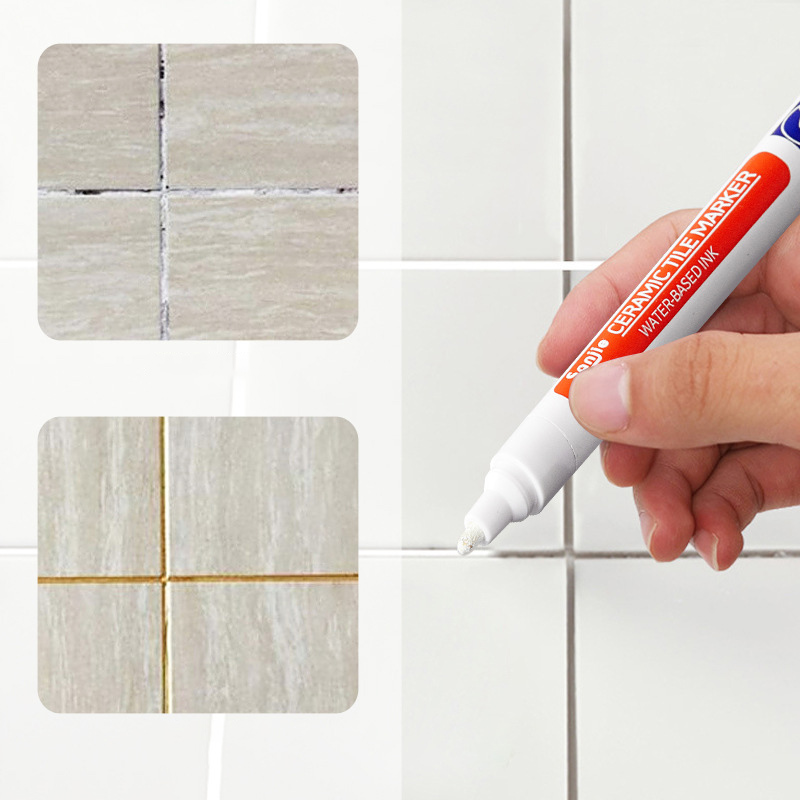 Penna per piastrelle bianca impermeabile per malta, pennarello per restauratore di malta da parete, per penne per riparazione di giunture per decontaminazione del pavimento della parete del bagno