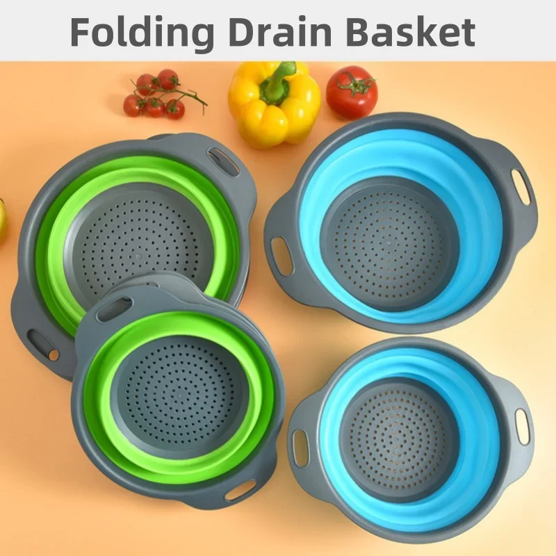 Panier de vidange rond pliant, panier de lavage de fruits et légumes, passoire pliable, égouttoir pliable, outil de rangement de cuisine