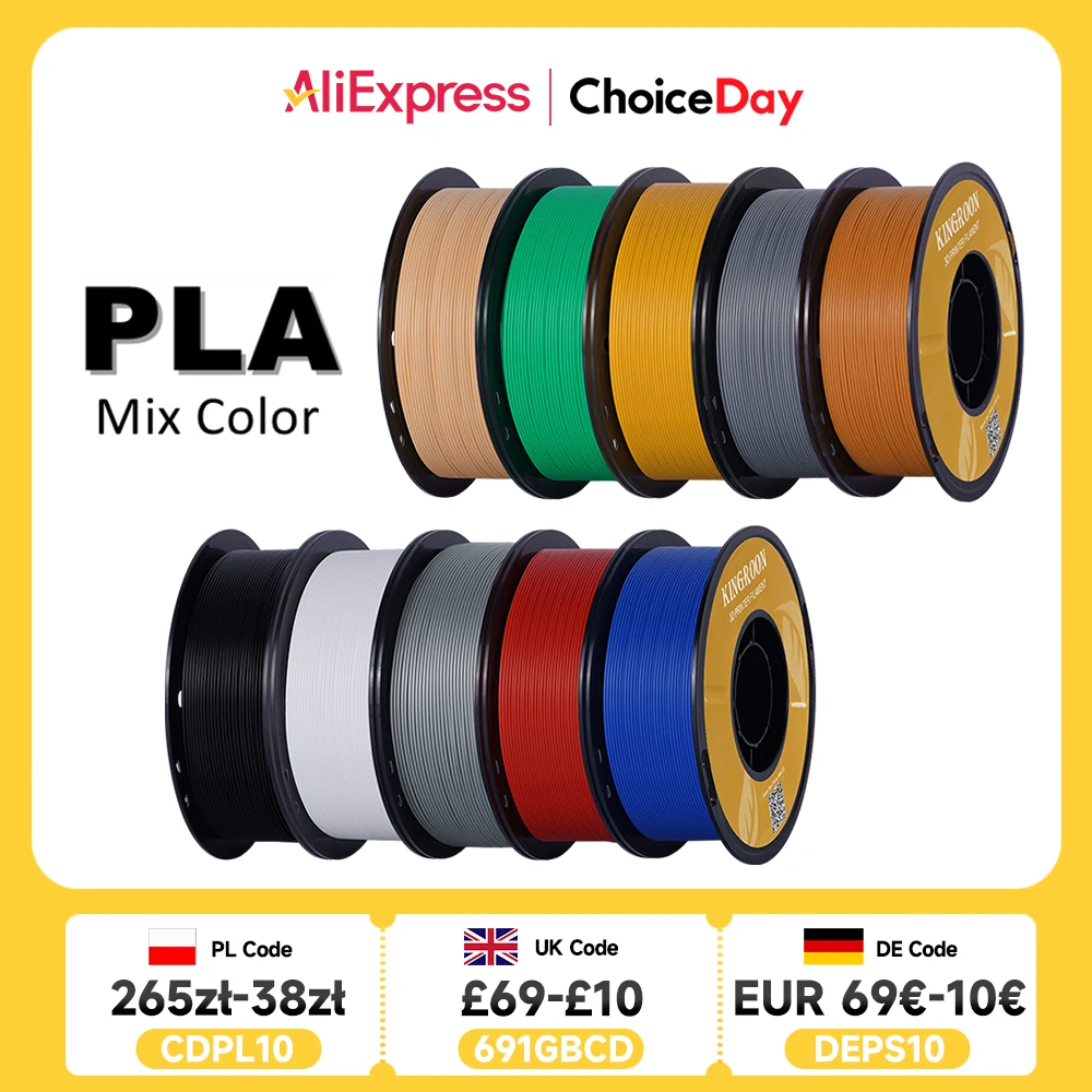 KINGROON PLA-filament 1,75 mm 5/10 kg pla kunststof voor 3D-printer, standaard 1 kg / rol 3D-printfilamenten mix kleur lokale verzending