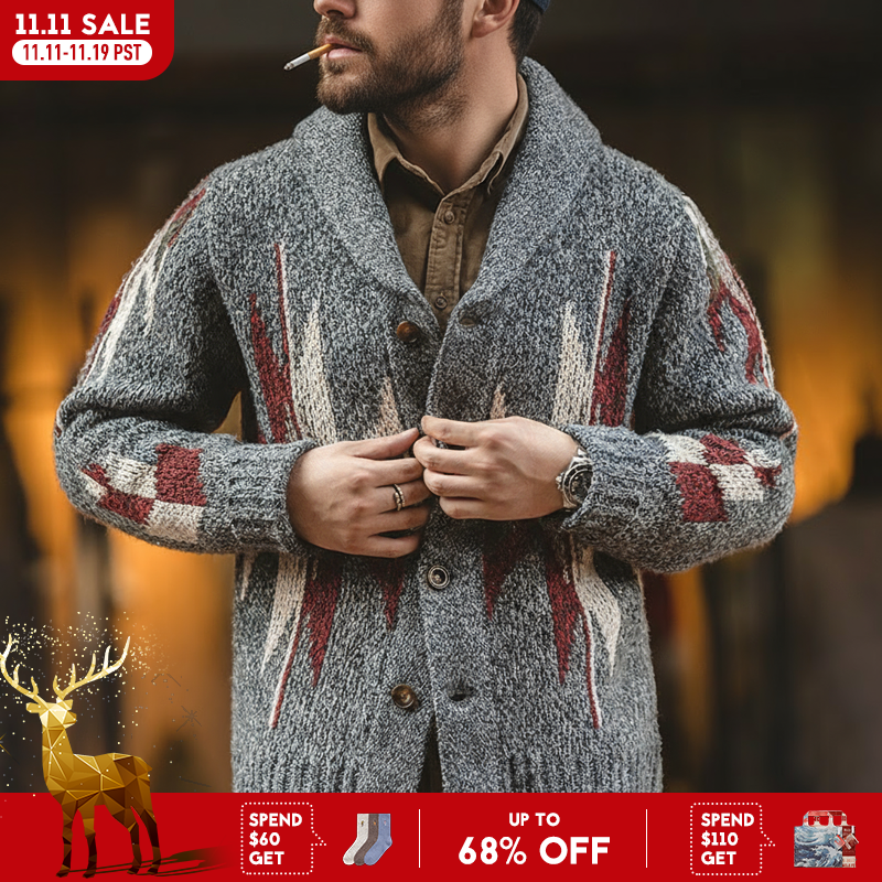 Вязаный винтажный кардиган Maden, мужской свитер, толстая вязка Индианы, уличная одежда большого размера, геометрический тренд, рождественские вязаные пальто с v-образным вырезом