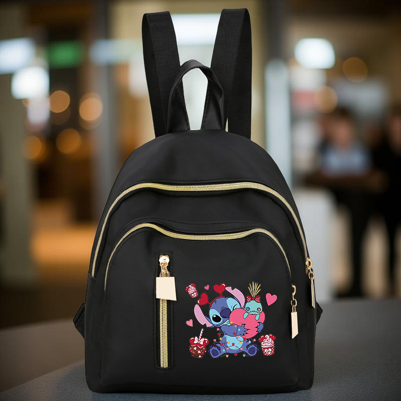 Stitch Cartoon Small Backpack, Adjustable Straps, Women Casual Daypack for Commuting, Shopping, Travel, Perfect Gift for Fans