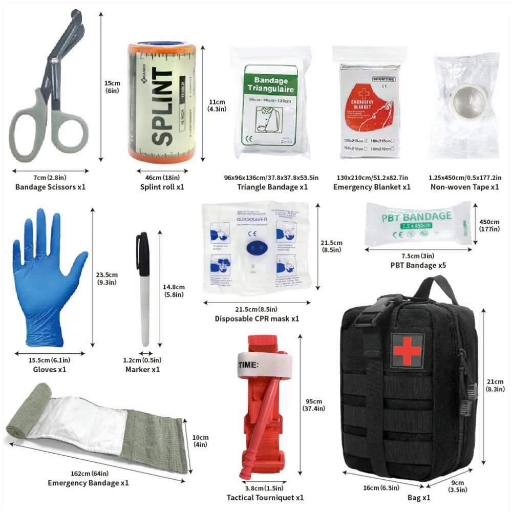 16pcs IFAK Tactical Molle Bag Survival First Aid Kit for Emergency Rescue Outdoor Camping Hiking Sports Portable