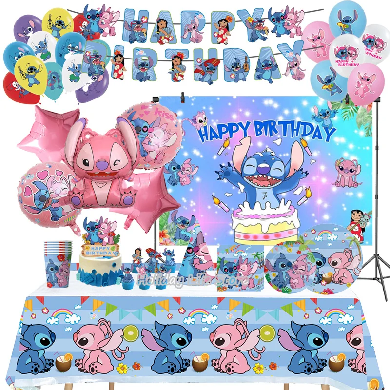 Decoración de fiesta de cumpleaños de punto, suministros para eventos temáticos de Ángel y punto rosa para niños, globo, vajilla desechable, pancarta, telón de fondo