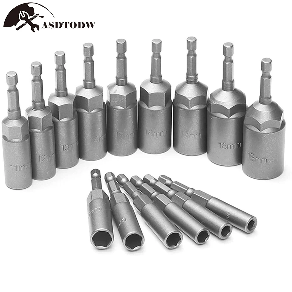 5/10/15 Stücke 80mm Länge Vertiefen Power Mutter Fahrer Bohrer Set 5,5-19 MM Schlagschrauber Adapter für Elektrowerkzeuge 6,35 MM Sechskantschaft