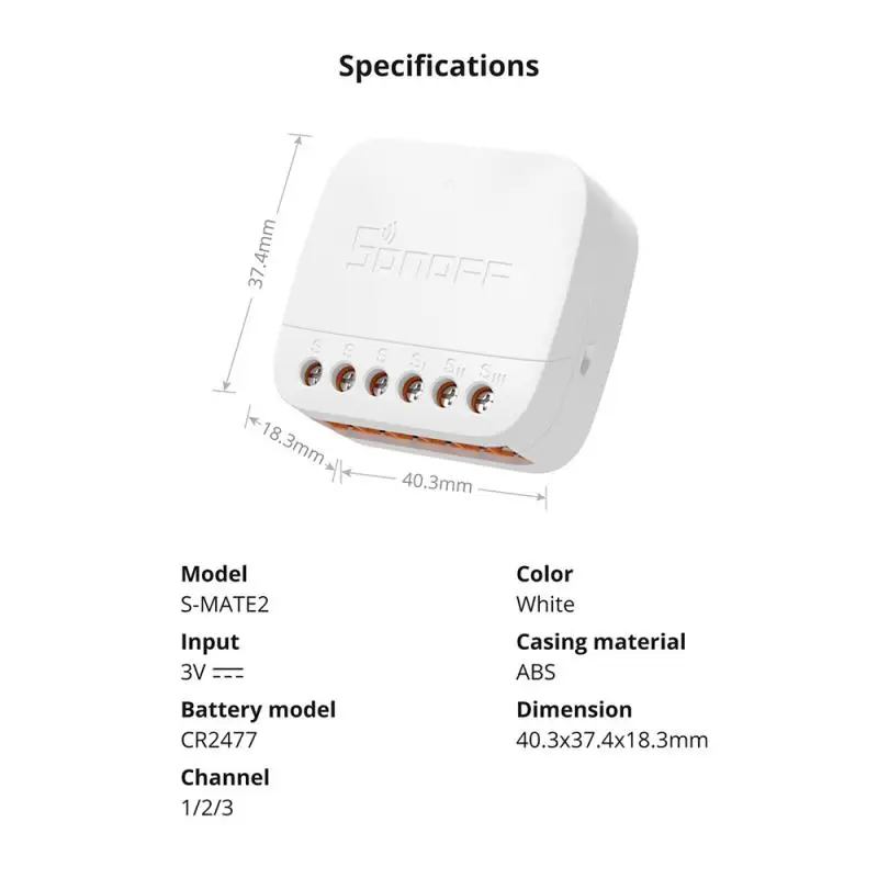 SONOFF S-MATE2 Extreme Switch Mate con batería Control Local trabajo interruptor mecánico compatible con Control remoto EWeLink a través de S-MATE2