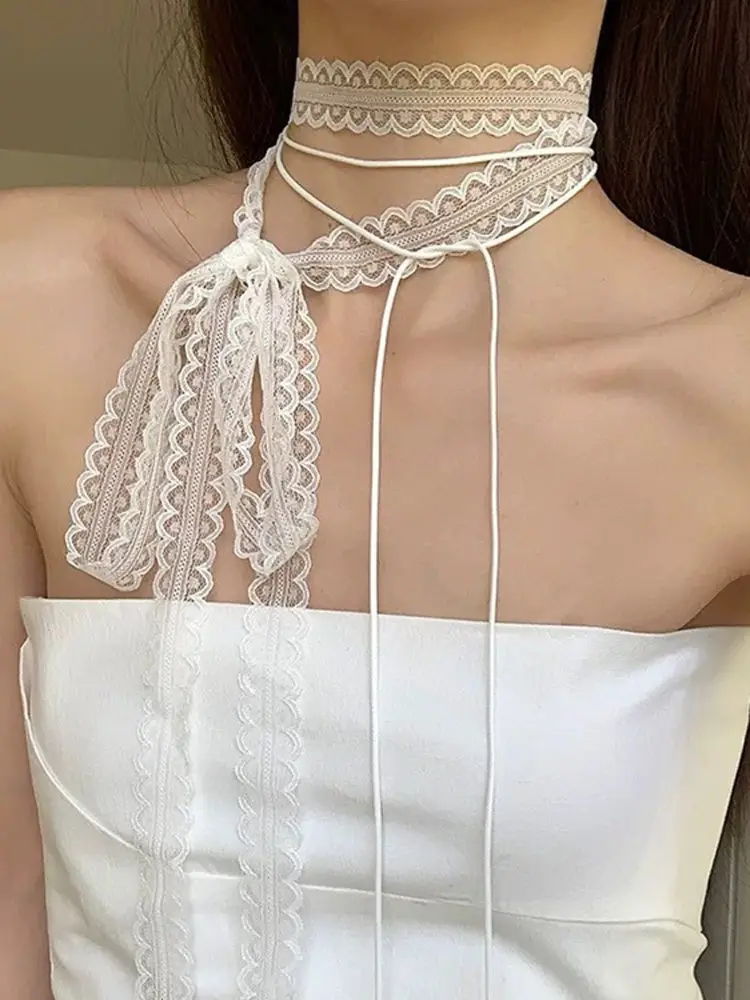 Spring Summer Lace  Knot Thin Ribbon Women's Belt Headband Versatile Clavicle Neband Ele Faion Accory