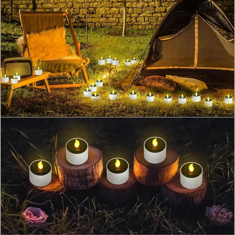 1-6PCS Solar Tee Warmes Licht LED Kerzen Im Freien Wasserdichte Flammenlose Solar Tee Lichter Kerzen für Party garten Home Deco