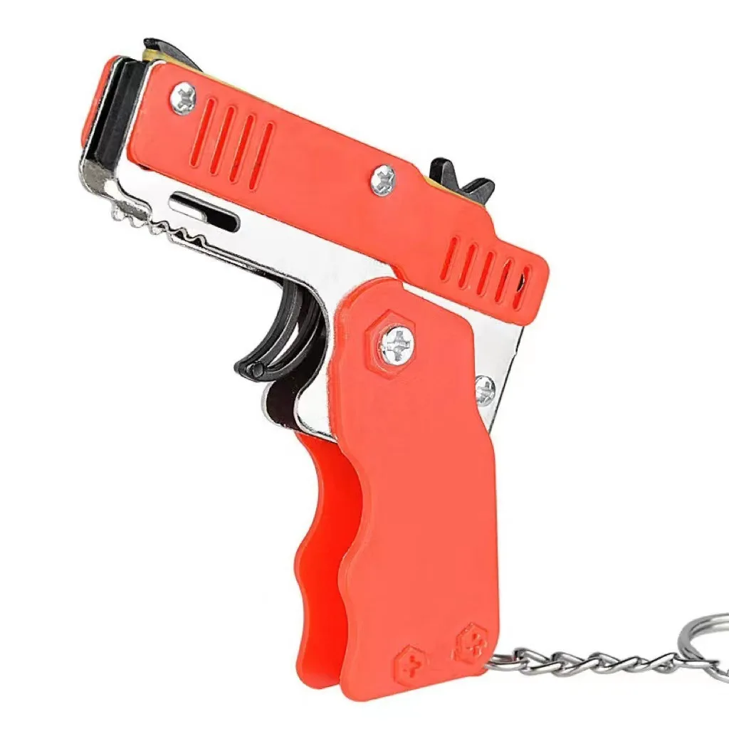 1PCS keychain gun 60 rubber bands rubber band gun Shooting Pistol Alloy Kid Outdoor Party metal gun gift boyfriend Gift Funny
