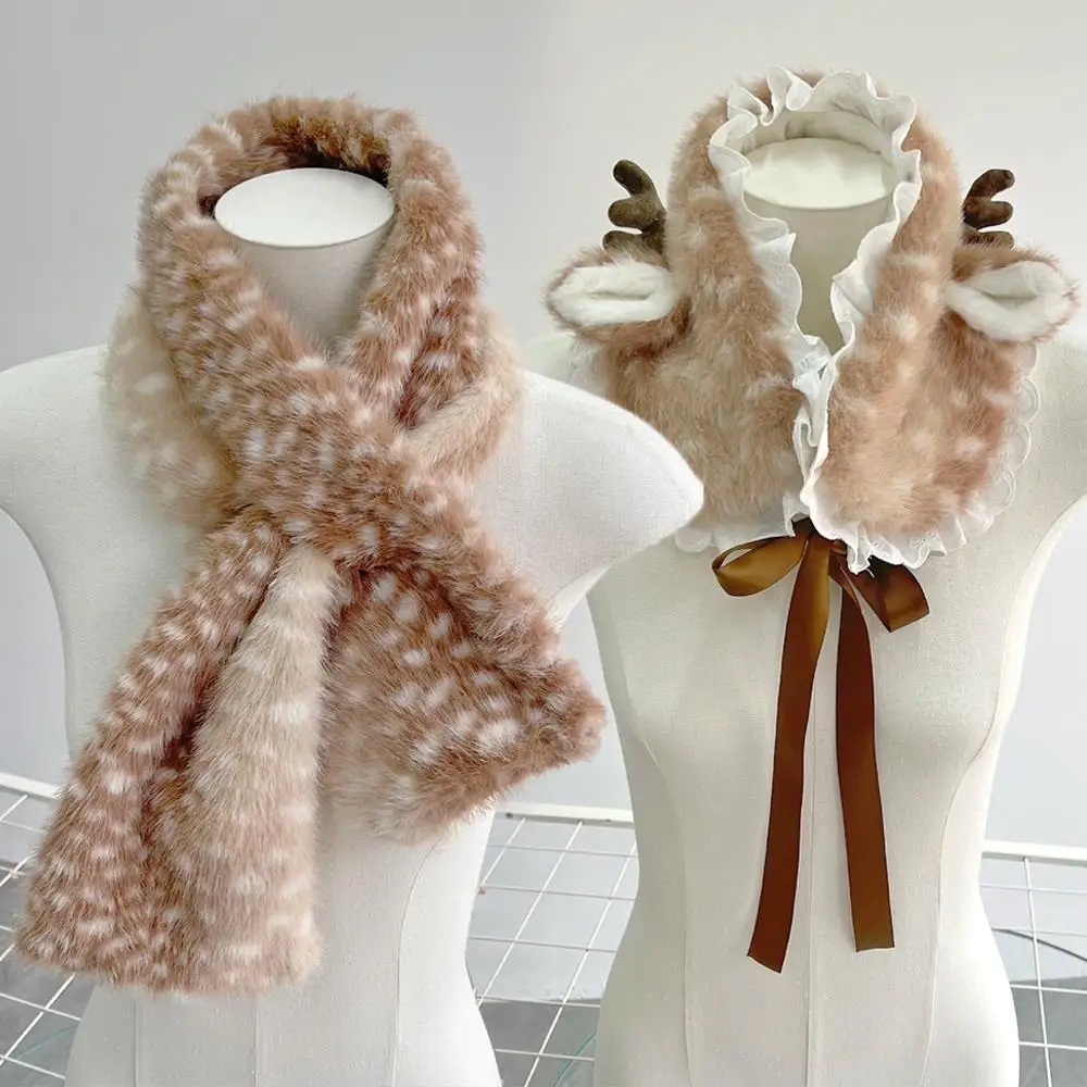 Écharpe en peluche d'élan de noël, oreilles de cerf, bois, bandeau en fourrure de renne, cache-oreilles épais, bricolage, fausse fourrure douce rembourrée, longues et chaudes