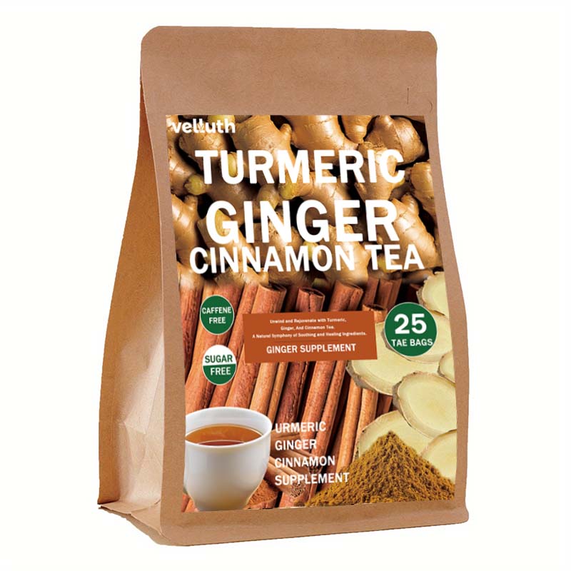 Turmeric Ginger Tea Natural Herbal, No Additives, No Caffeine, No Sugar, 25 Bags, 50 Bags