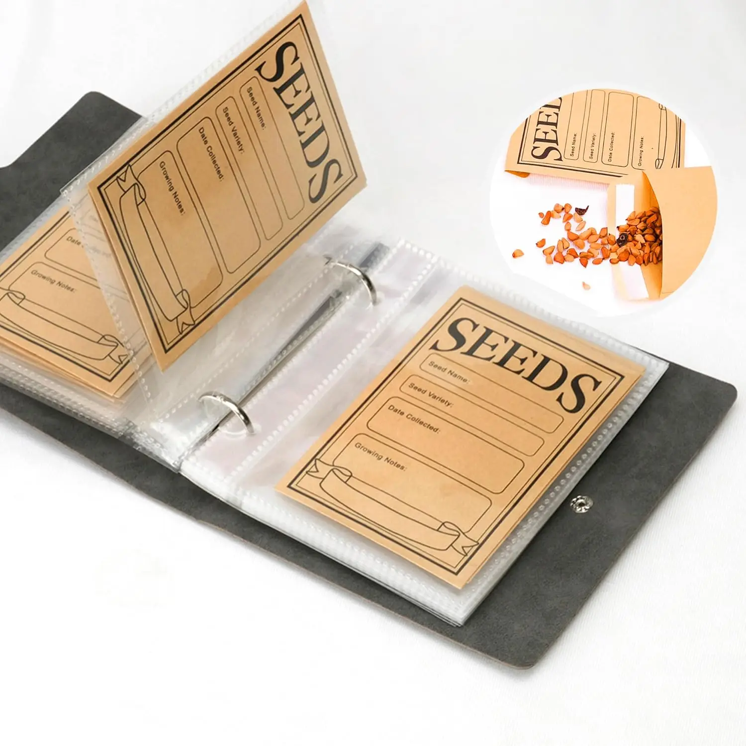 1 Set Garden Seeds Storage Organizers, Seed Organizer Binder with 50pcs Self-Sealing Seed Envelopes,Seed Packet Organizer, Seed