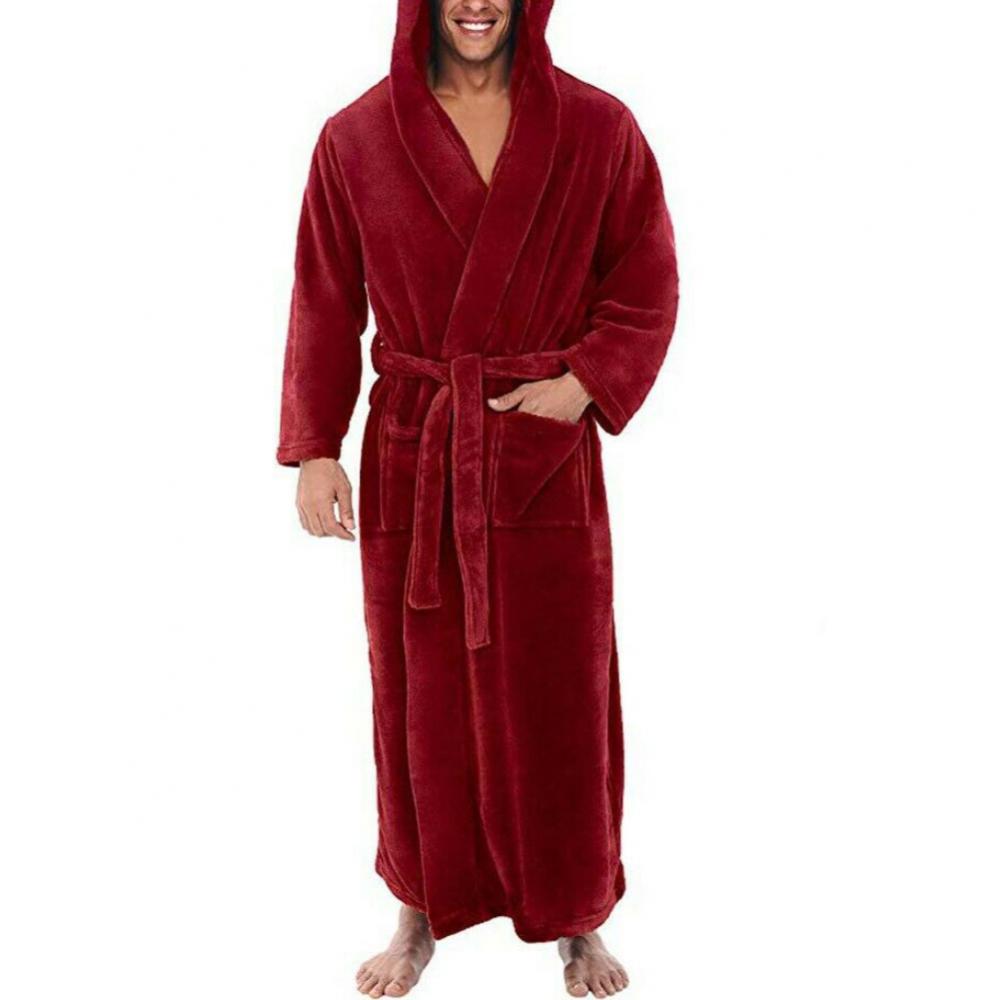 Lâche hommes flanelle Robe hiver longue Robe maison Robe vêtements de nuit couleur unie poches hiver chaud décontracté polaire Robe salon chemise de nuit