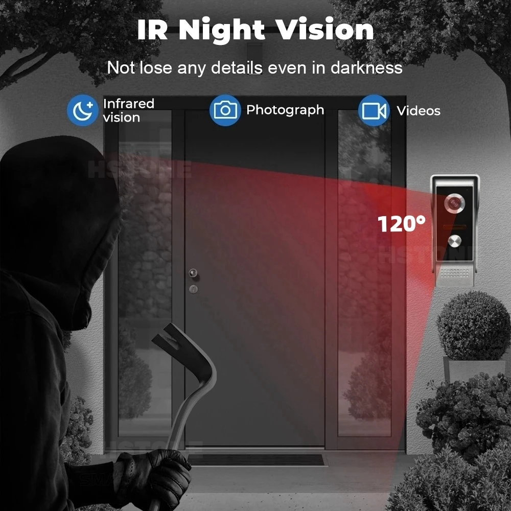 7 Polegada com fio vídeo campainha intercom 800tvl à prova dwaterproof água ao ar livre câmera hd ip55 interfone sistemas para casa apartamento