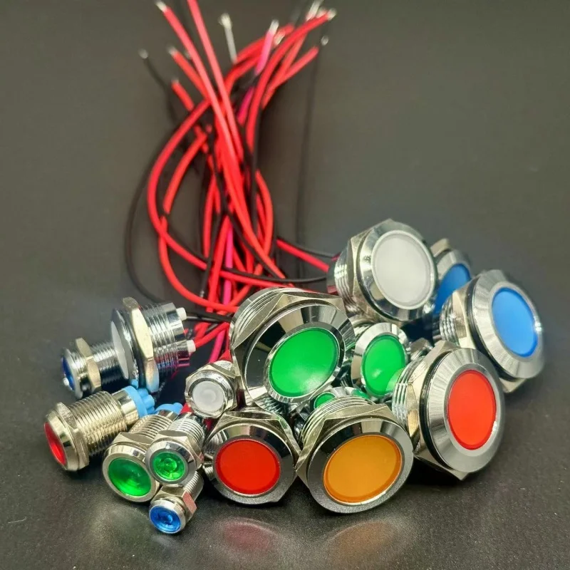 6/8/10/12/16/19/22MM LED Metal Indicator Light Waterproof Signal Light With Wire 3V 5V6V12V 24V 220V Red/Yellow/Blue/Green/White