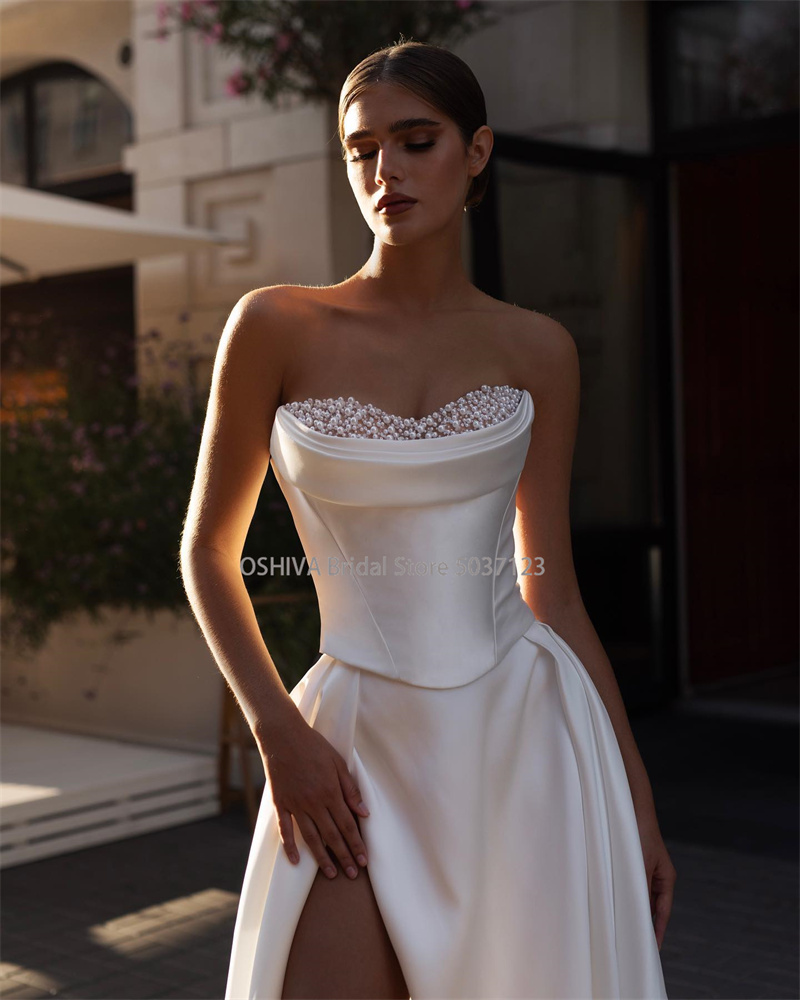 Simple Wedding Dresses Customized Bridal Gowns Sweetheart Neck High Split Vestidos De Noiva Expertly Elegance Perfect Fit﻿