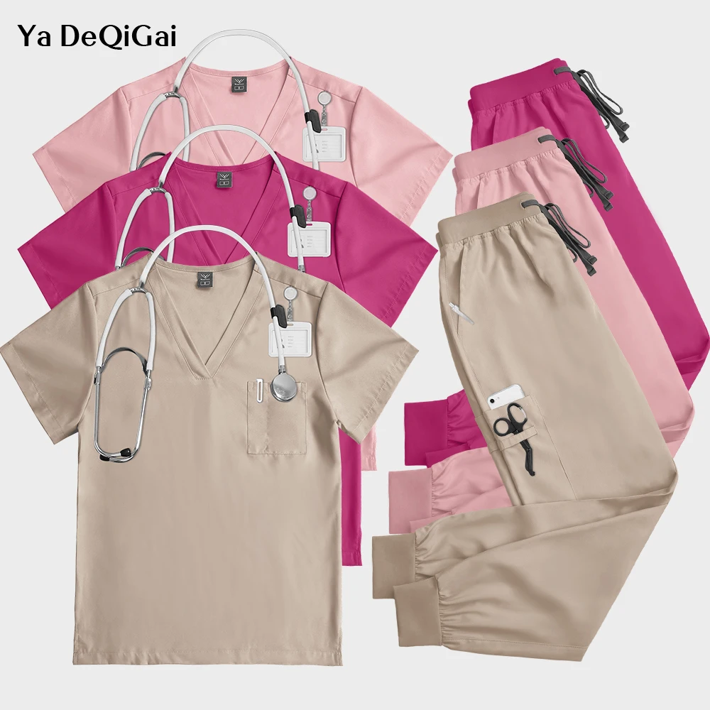 Multicolor Surgery Uniforms Short Sleeve Top+Pants Doctor Dentist Nursing Clothes Pet Shop Workwear Medical Clinical Scrubs Set