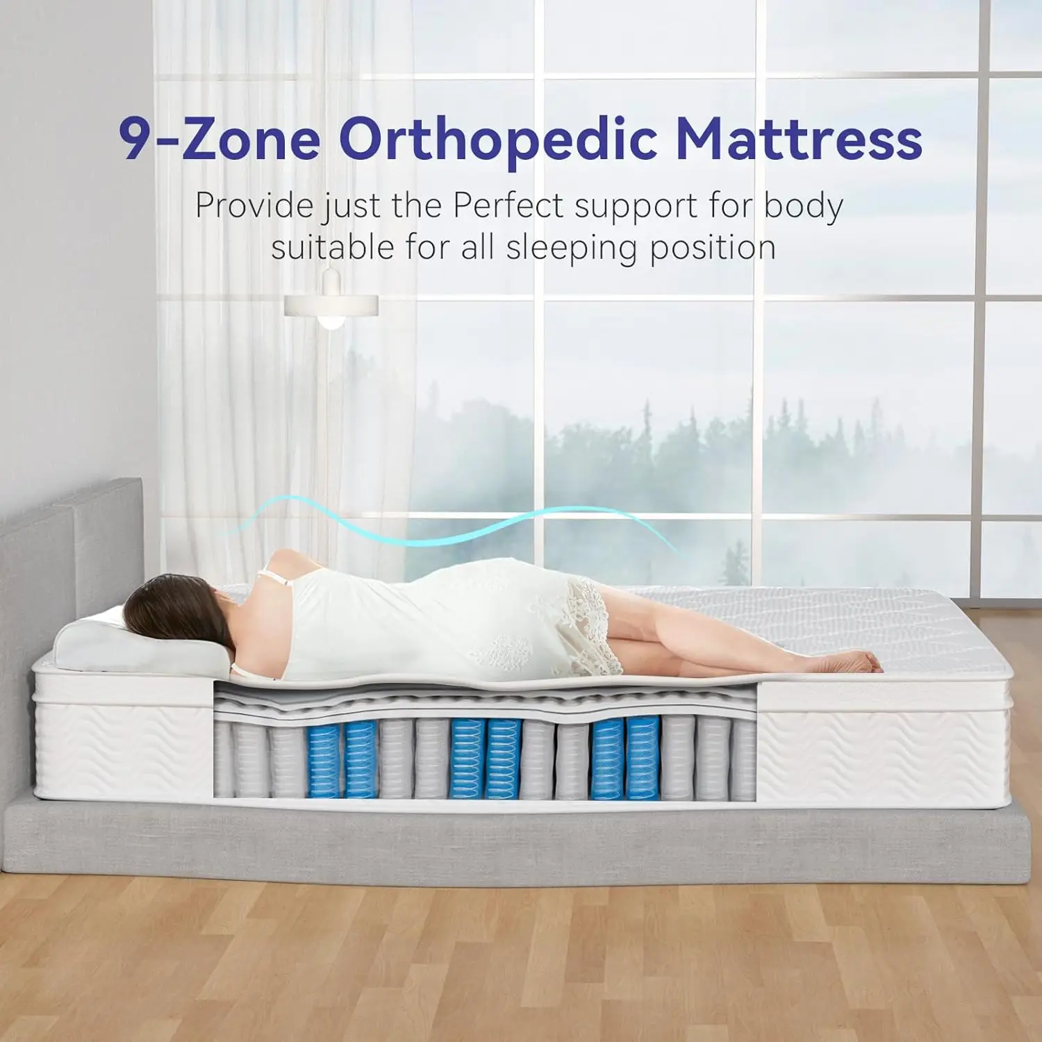 Inch Double Mattress 9-Zone Pocket Sprung Mattress with Memory Foam and 3D Fabric - Orthopaedic Mattress (4FT6(135