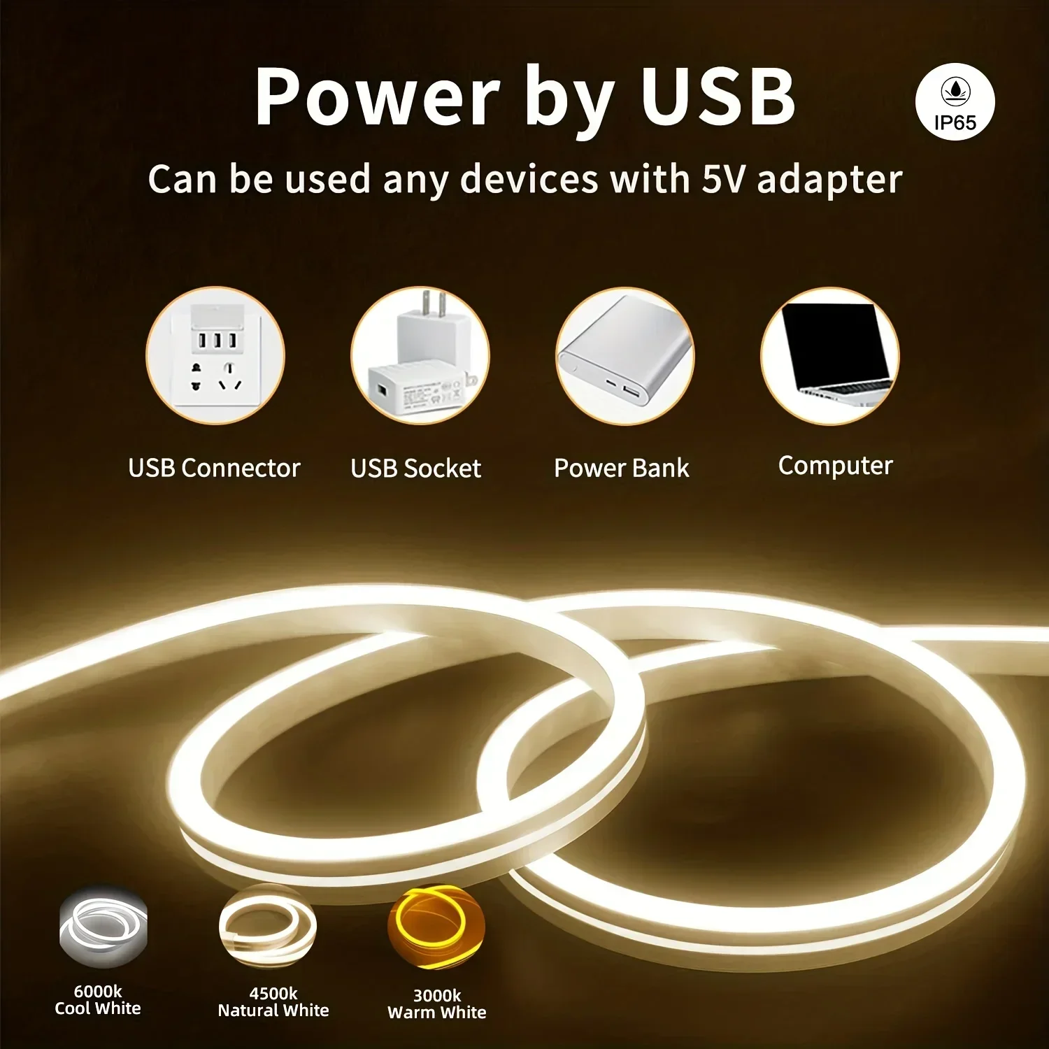 USB LED 네온 스트립 라이트 5V 유연 실리콘 로프 라이트 핸드 스윕 센서 디머 방수 가정용 실외 벽 장식