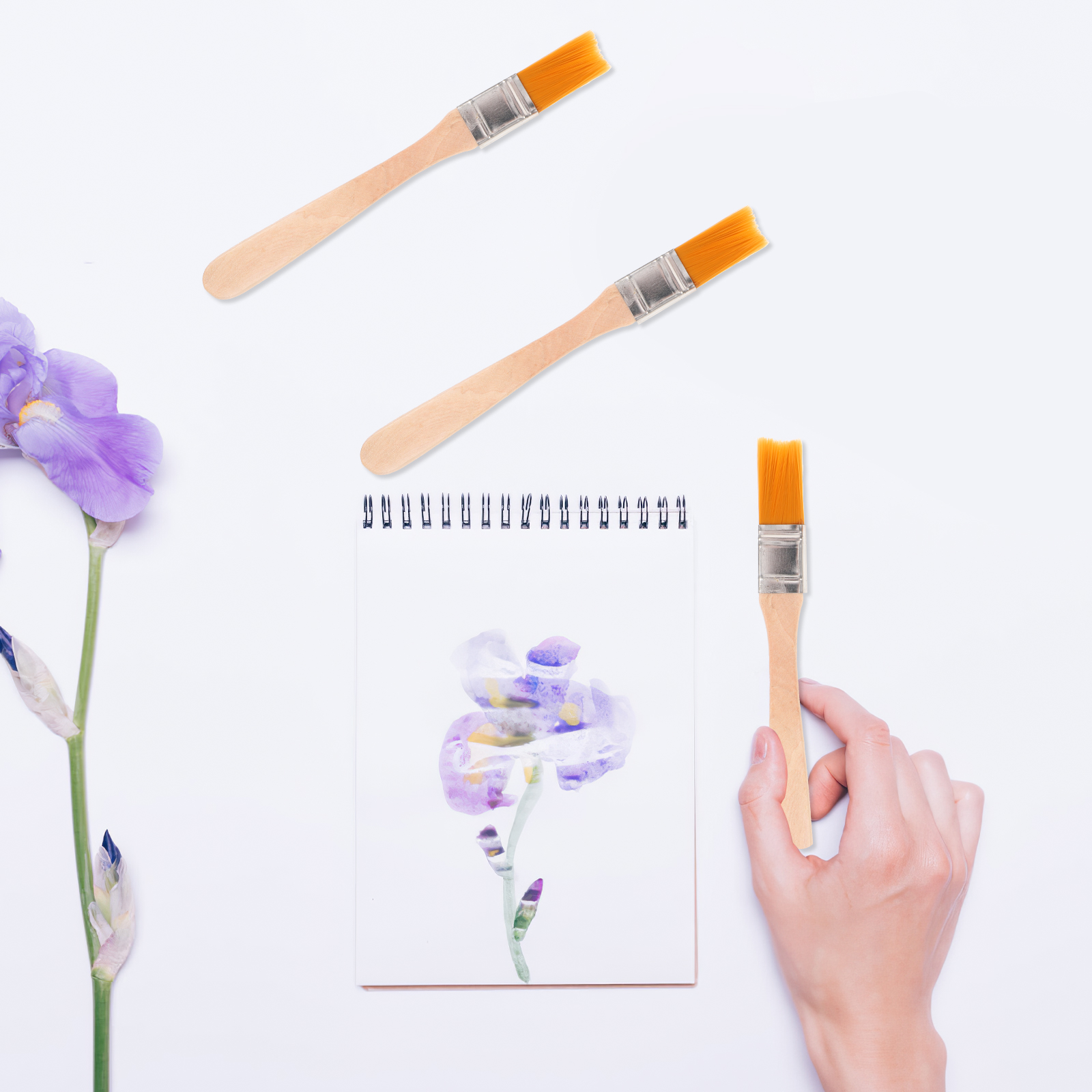 子供用のポータブルナイロンブラシ,パッドや壁のペイント用,再利用可能な木製ハンドル付き,2 in 1,6ユニット