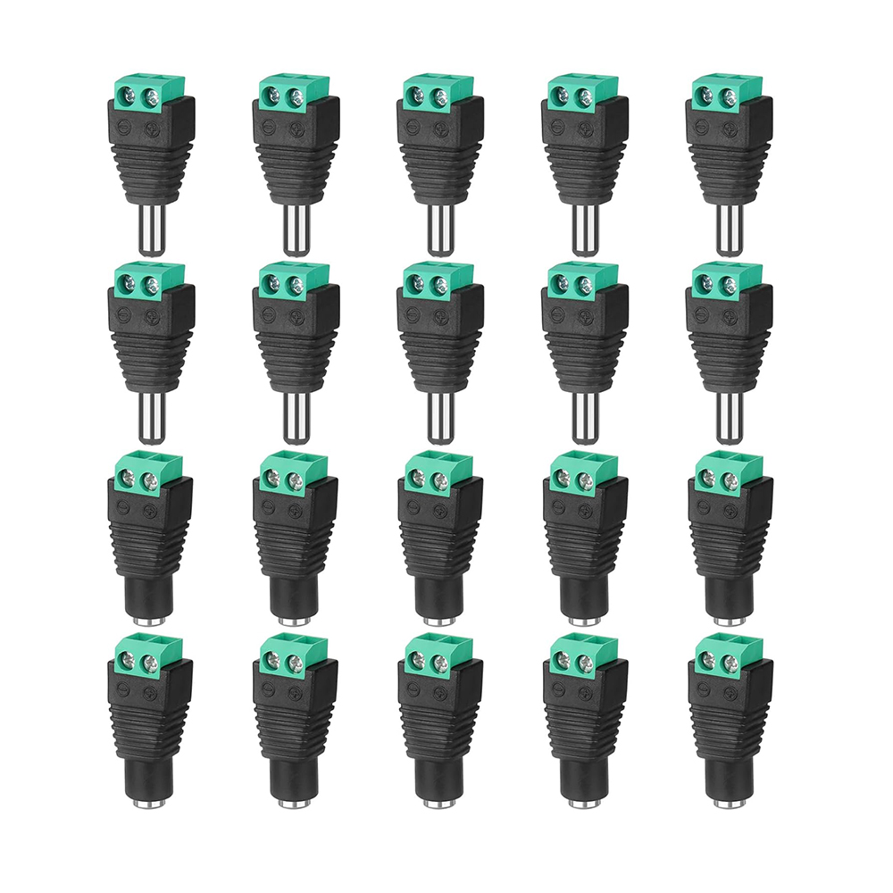 5 Pairs Male and Female Welding-Free DC Plug 5.5*2.1mm Welding-Free DC Female Head Green Terminal Monitoring Power Plug Push-But