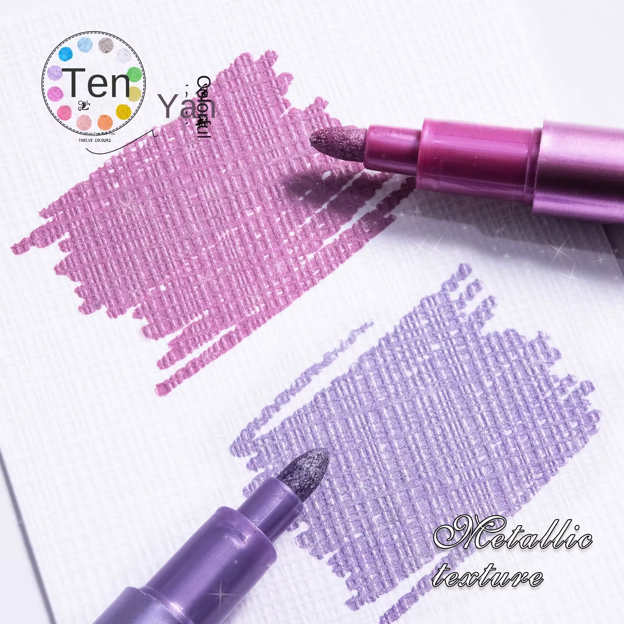 12 가지 색상 금속 마커 펜 만화 공예를위한 영구 아트 마커 스크랩북 금속 바위 그림 편지지 학교 용품